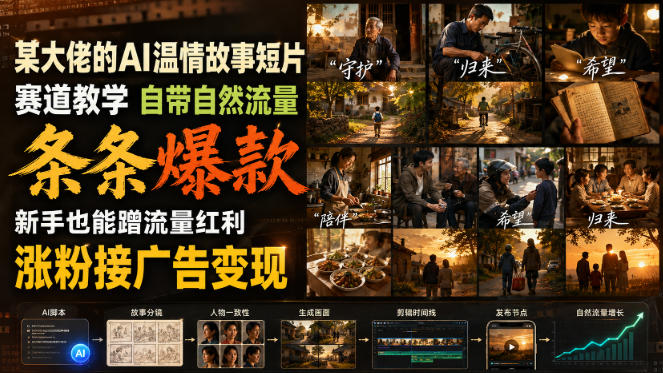 某大佬的AI温情故事短片赛道教学，自带自然流量，条条爆款，新手也能蹭流量红利，涨粉接广告变现（更新）亿创资源网_优质资源分享平台_一站式资源获取亿创资源网 | 优质资源分享平台_一站式资源获取