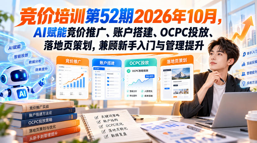 【无水印】竞价培训第52期2026年10月，AI赋能竞价推广、账户搭建、OCPC投放、落地页策划，兼顾新手入门与管理提升亿创资源网_优质资源分享平台_一站式资源获取亿创资源网 | 优质资源分享平台_一站式资源获取