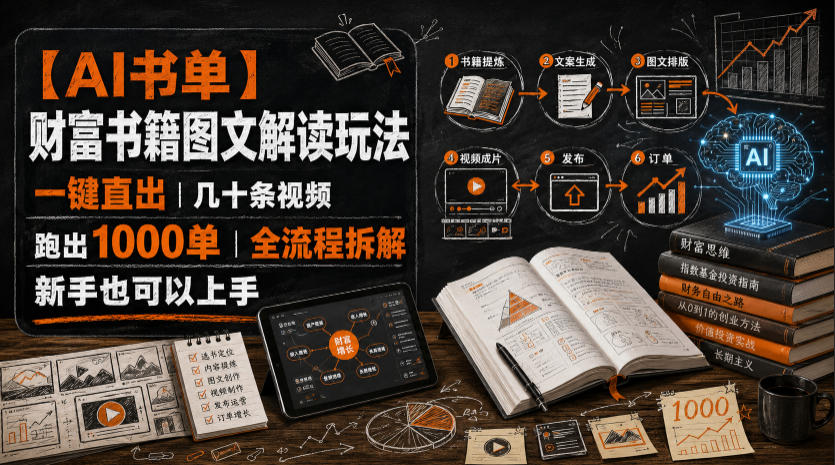 【AI书单】财富书籍图文解读玩法，一键直出，几十条视频，跑出1000单，全流程拆解，新手也可以上手亿创资源网_优质资源分享平台_一站式资源获取亿创资源网 | 优质资源分享平台_一站式资源获取