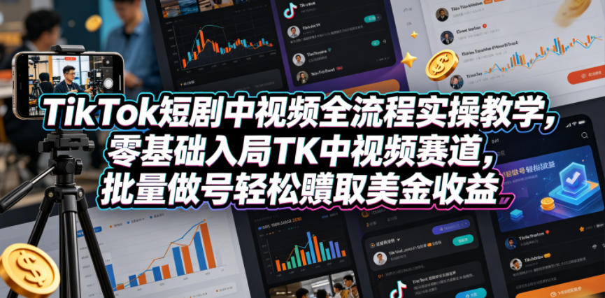 TikTok短剧中视频全流程实操教学，零基础入局TK中视频赛道，批量做号轻松賺取美金收益亿创资源网_优质资源分享平台_一站式资源获取亿创资源网 | 优质资源分享平台_一站式资源获取