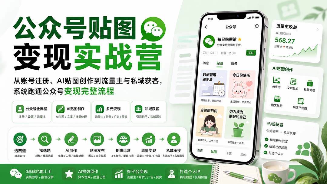（20120期）公众号贴图变现实战营：从账号注册、AI贴图创作到流量主与私域获客，系统跑通公众号变现完整流程亿创资源网_优质资源分享平台_一站式资源获取亿创资源网 | 优质资源分享平台_一站式资源获取