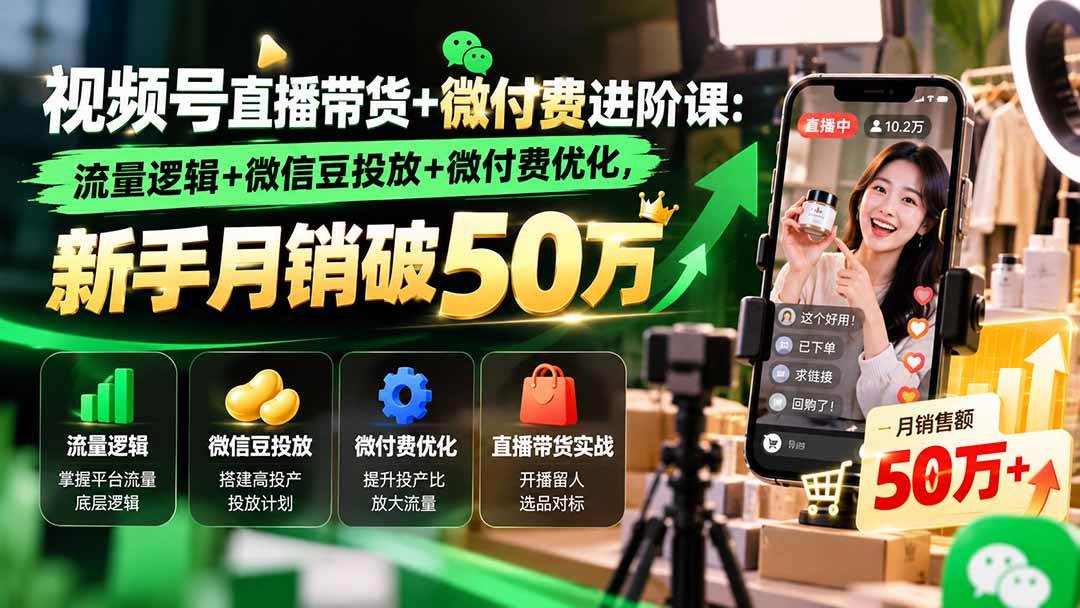 (20886期)视频号直播带货+微付费进阶课-更新1010:流量逻辑+微信豆投放+微付费优化,新手月销破50万亿创资源网_优质资源分享平台_一站式资源获取亿创资源网 | 优质资源分享平台_一站式资源获取