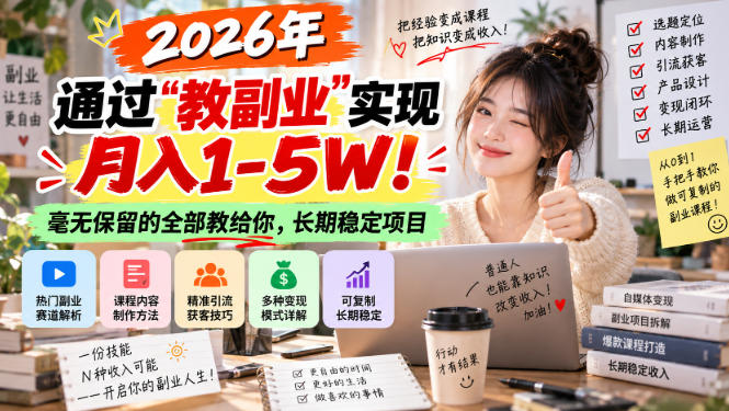 2026年通过“教副业”实现月入1-5W！毫无保留的全部教给你，长期稳定项目【揭秘】亿创资源网_优质资源分享平台_一站式资源获取亿创资源网 | 优质资源分享平台_一站式资源获取