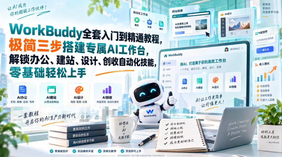 WorkBuddy全套入门到精通教程，极简三步搭建专属AI工作台，解锁办公、建站、设计、创收自动化技能，零基础轻松上手亿创资源网_优质资源分享平台_一站式资源获取亿创资源网 | 优质资源分享平台_一站式资源获取