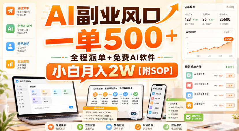 AI副业风口,一单500+,全程派单+免费AI软件,小白月入2W【附SOP】【揭秘】亿创资源网_优质资源分享平台_一站式资源获取亿创资源网 | 优质资源分享平台_一站式资源获取