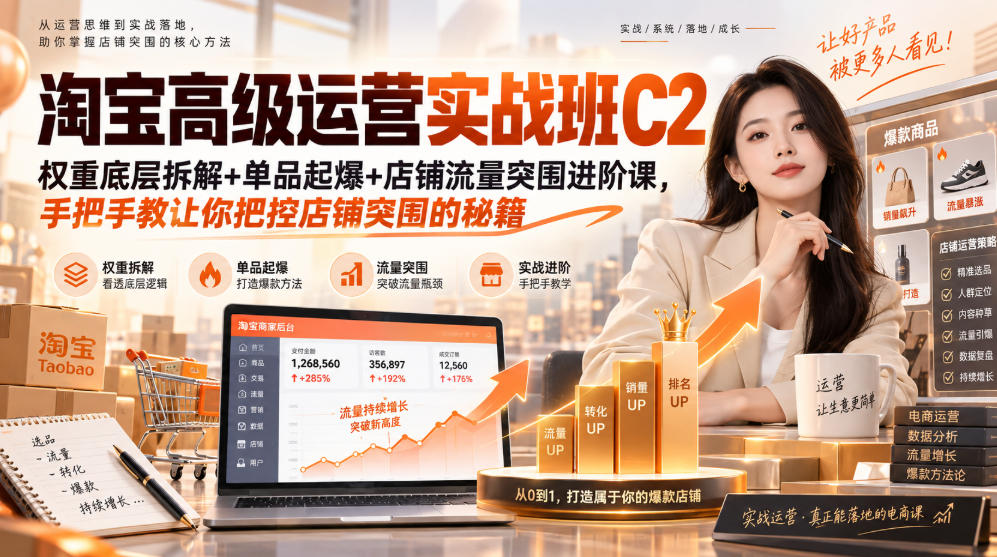 淘宝高级运营实战班C2｜权重底层拆解+单品起爆+店铺流量突围进阶课，手把手教让你把控店铺突围的秘籍亿创资源网_优质资源分享平台_一站式资源获取亿创资源网 | 优质资源分享平台_一站式资源获取
