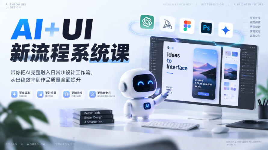 【无水印】AI+UI新流程系统课,带你把AI完整融入日常UI设计工作流,从出稿效率到作品质量全面提升(2026第4期)亿创资源网_优质资源分享平台_一站式资源获取亿创资源网 | 优质资源分享平台_一站式资源获取