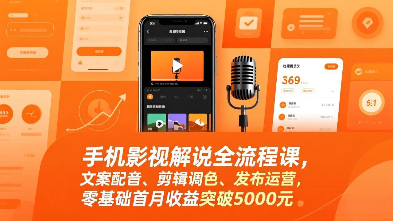 （17391期）手机影视解说全流程课，文案配音、剪辑调色、发布运营，零基础首月收益突破5000元亿创资源网_优质资源分享平台_一站式资源获取亿创资源网 | 优质资源分享平台_一站式资源获取