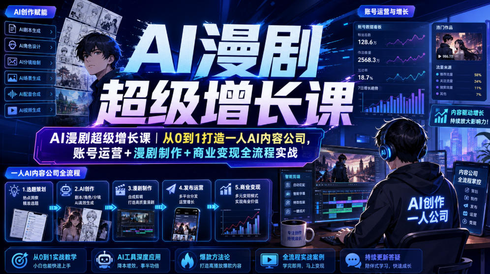 AI漫剧超级增长课｜从0到1打造一人AI内容公司，账号运营+漫剧制作+商业变现全流程实战亿创资源网_优质资源分享平台_一站式资源获取亿创资源网 | 优质资源分享平台_一站式资源获取