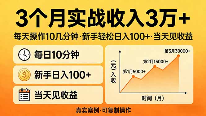3个月实战收入3万+，每天操作10几分钟，新手轻松日入100+，当天见收益亿创资源网_优质资源分享平台_一站式资源获取亿创资源网 | 优质资源分享平台_一站式资源获取