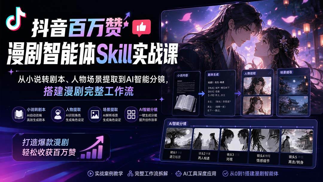 （20172期）抖音百万赞漫剧智能体Skill实战课：从小说转剧本、人物场景提取到AI智能分镜，搭建漫剧完整工作流亿创资源网_优质资源分享平台_一站式资源获取亿创资源网 | 优质资源分享平台_一站式资源获取
