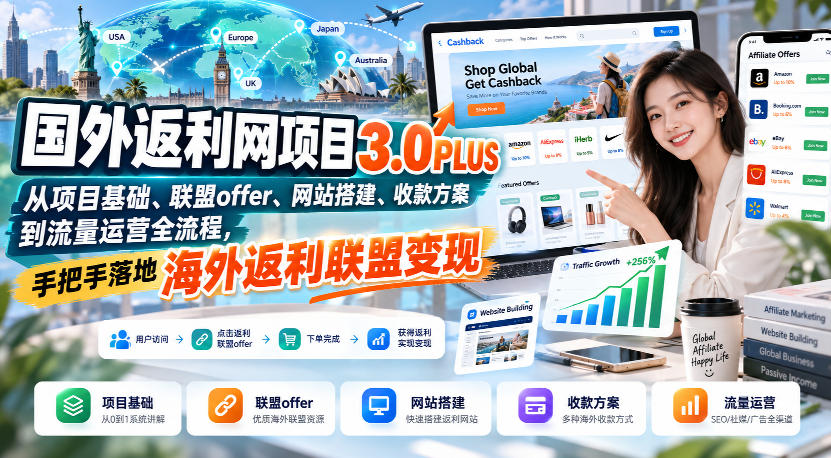 国外返利网项目3.0PLUS，从项目基础、联盟offer、网站搭建、收款方案到流量运营全流程，手把手落地海外返利联盟变现亿创资源网_优质资源分享平台_一站式资源获取亿创资源网 | 优质资源分享平台_一站式资源获取