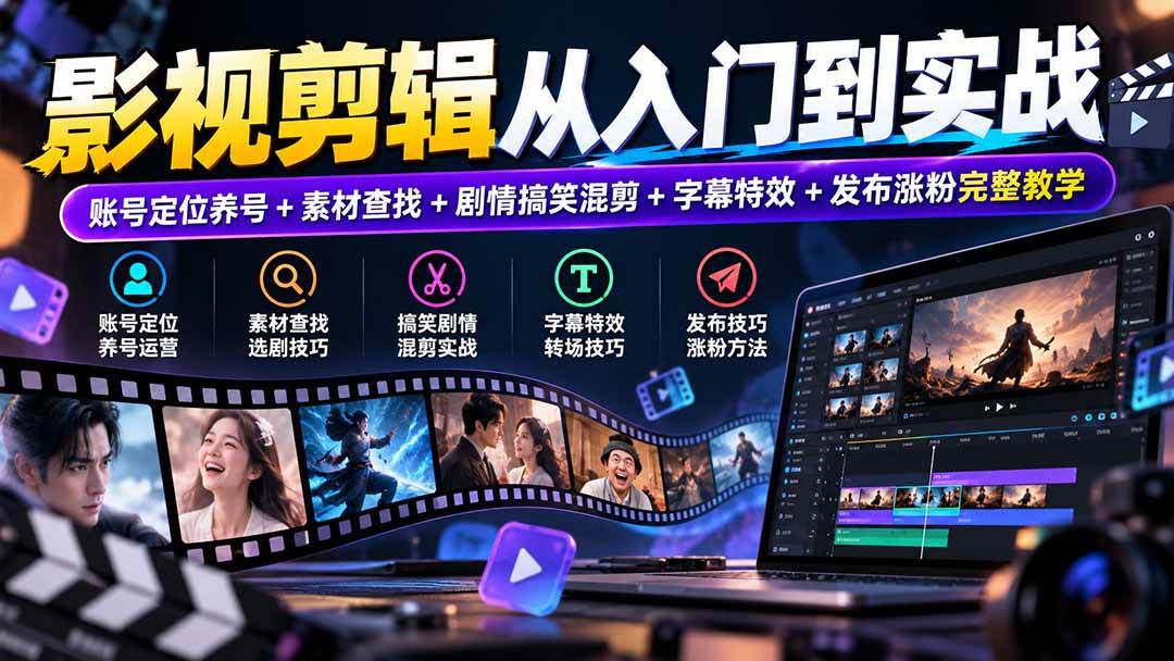 （20812期）影视剪辑从入门到实战：账号定位养号+素材查找+剧情搞笑混剪+字幕特效+发布涨粉完整教学亿创资源网_优质资源分享平台_一站式资源获取亿创资源网 | 优质资源分享平台_一站式资源获取