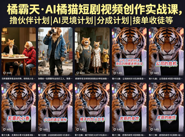 橘霸天·AI橘猫短剧视频创作实战课，撸伙伴计划|AI灵境计划|分成计划|接单收徒等亿创资源网_优质资源分享平台_一站式资源获取亿创资源网 | 优质资源分享平台_一站式资源获取