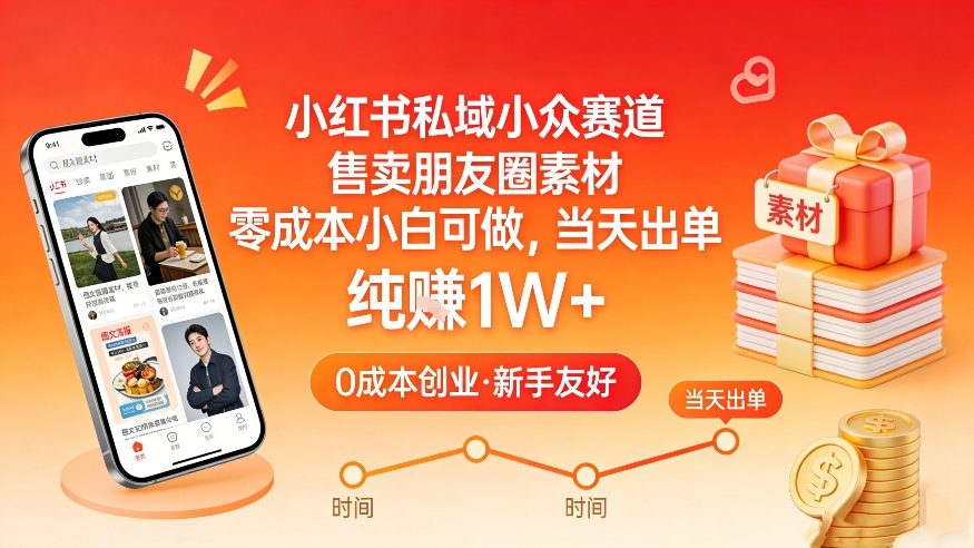小红书私域小众赛道，售卖朋友圈素材，零成本小白可做，当天出单，月入1W+亿创资源网_优质资源分享平台_一站式资源获取亿创资源网 | 优质资源分享平台_一站式资源获取