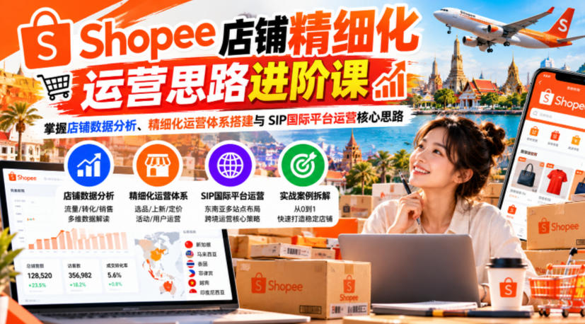 Shopee店铺精细化运营思路进阶课，掌握店铺数据分析、精细化运营体系搭建与SIP国际平台运营核心思路亿创资源网_优质资源分享平台_一站式资源获取亿创资源网 | 优质资源分享平台_一站式资源获取