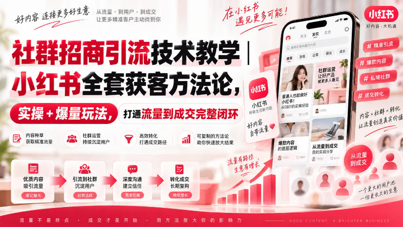 社群招商引流技术教学｜小红书全套获客方法论，实操+爆量玩法，打通流量到成交完整闭环亿创资源网_优质资源分享平台_一站式资源获取亿创资源网 | 优质资源分享平台_一站式资源获取