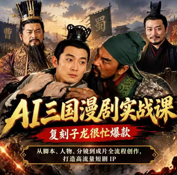 抖音14W粉博主同款AI三国漫剧实战课，复刻子龙很忙爆款，从脚本、人物、分镜到成片全流程创作，打造高流量短剧IP亿创资源网_优质资源分享平台_一站式资源获取亿创资源网 | 优质资源分享平台_一站式资源获取