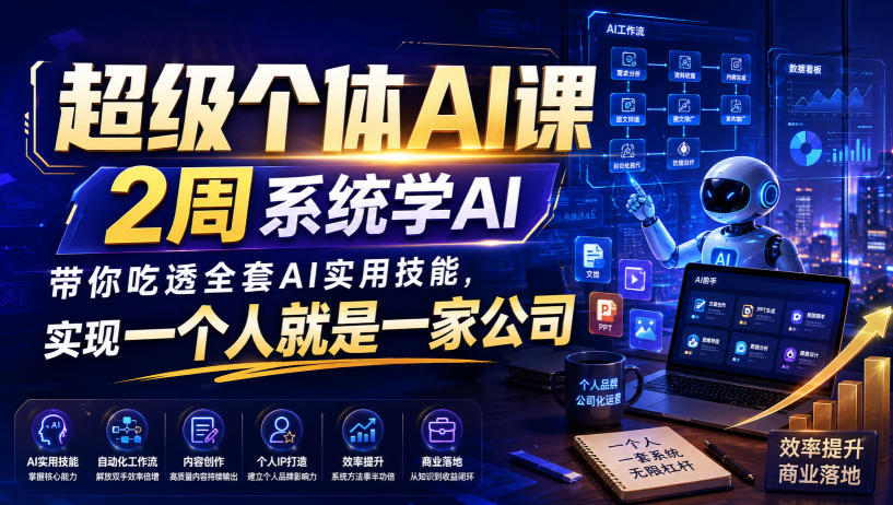 超级个体AI课,2周系统学AI,带你吃透全套AI实用技能,实现一个人就是一家公司(更新0818) 超级个体AI课,2周系统学AI,带你吃透全套AI实用技能,实现一个人就是一家公司(更新0818)