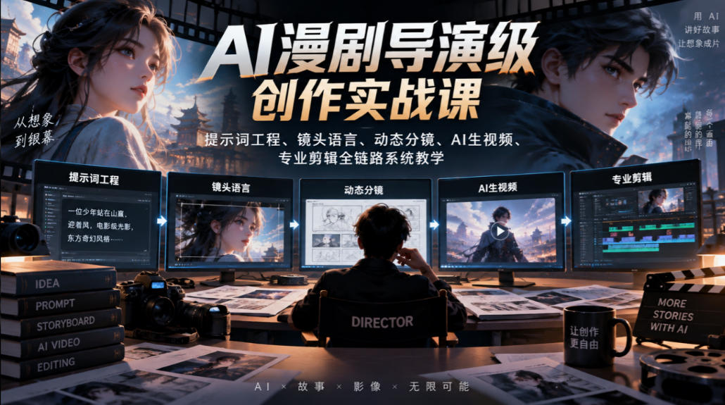 AI漫剧导演级创作实战课｜提示词工程、镜头语言、动态分镜、AI生视频、专业剪辑全链路系统教学亿创资源网_优质资源分享平台_一站式资源获取亿创资源网 | 优质资源分享平台_一站式资源获取