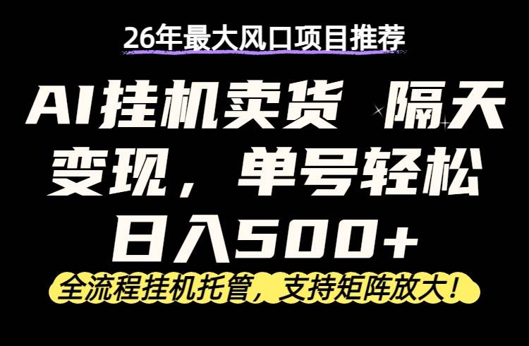 （17933期）26年最新AI挂机卖货，隔天出收益，单账号轻松日入500+