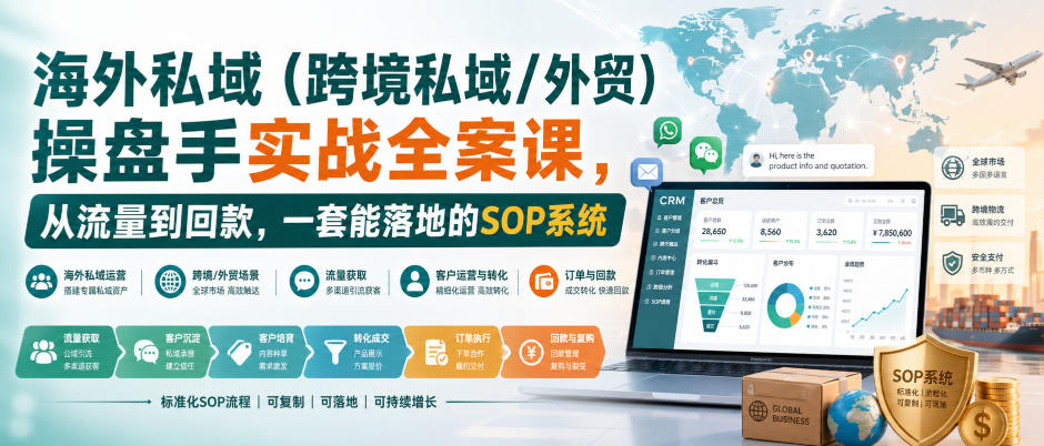 海外私域（跨境私域/外贸）操盘手实战全案课，从流量到回款，一套能落地的SOP系统亿创资源网_优质资源分享平台_一站式资源获取亿创资源网 | 优质资源分享平台_一站式资源获取