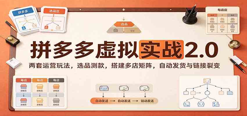 拼多多虚拟实战2.0：两套运营玩法，选品测款，搭建多店矩阵，自动发货与链接裂变亿创资源网_优质资源分享平台_一站式资源获取亿创资源网 | 优质资源分享平台_一站式资源获取