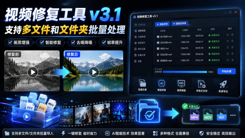 视频修复工具v3.1,支持多文件和文件夹批量处理亿创资源网_优质资源分享平台_一站式资源获取亿创资源网 | 优质资源分享平台_一站式资源获取