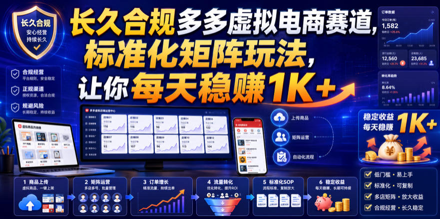 长久合规多多虚拟电商赛道，标准化矩阵玩法，让你每天稳賺1K+【揭秘】亿创资源网_优质资源分享平台_一站式资源获取亿创资源网 | 优质资源分享平台_一站式资源获取