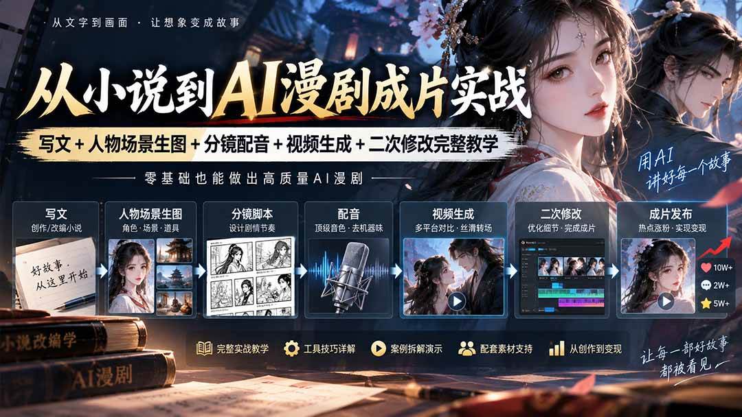 （20577期）从小说到AI漫剧成片实战：写文+人物场景生图+分镜配音+视频生成+二次修改完整教学亿创资源网_优质资源分享平台_一站式资源获取亿创资源网 | 优质资源分享平台_一站式资源获取