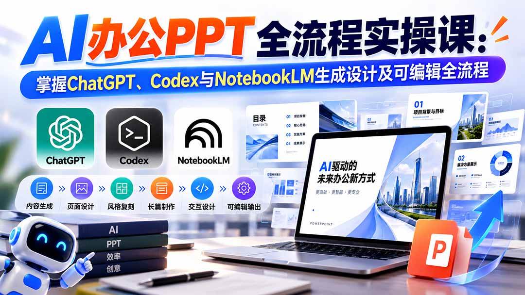 （20660期）【无水印】AI办公PPT全流程实操课： 掌握ChatGPT、Codex与NotebookLM生成设计及可编辑全流程亿创资源网_优质资源分享平台_一站式资源获取亿创资源网 | 优质资源分享平台_一站式资源获取